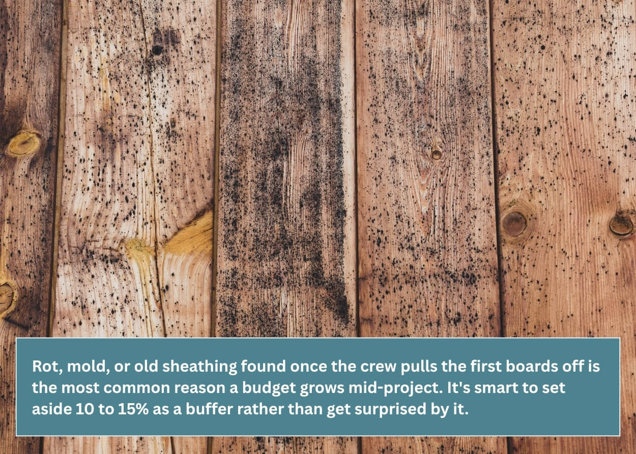 Mold and moisture damage on wood siding during an exterior remodel