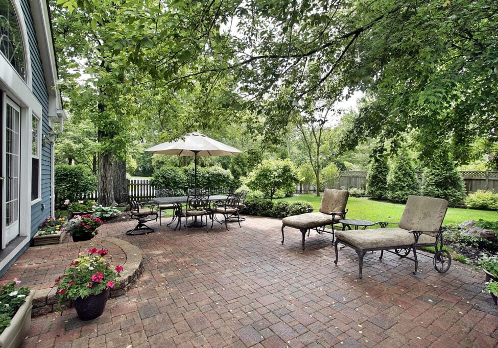 Brick patio of suburban home